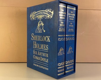1990 Sherlock Holmes Hardback Book Set, by Sir Arthur Conan Doyle, The Novels and The Stories, Two Book Hard Cover Box Set, Free Shipping