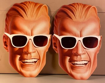 Two Cardboard Masks, 1980s New Old Stock, 1986 Coke Promo Max Headroom Face Masks, Vintage Unused 2 Pack, Adult Size Masks, Free Shipping