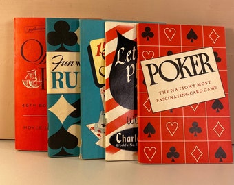 1950s Playing Cards Book Set, How to Play Cards, Card Games Book Bundle, How To Play And Win Books Solitaire, Poker, Rummy, Etc, Ships Free