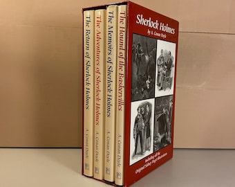1996 Sherlock Holmes Hardback Book Set, by A. Conan Doyle, Sidney Paget Illustrations, The Strand Magazine, Book box set, Free Shipping