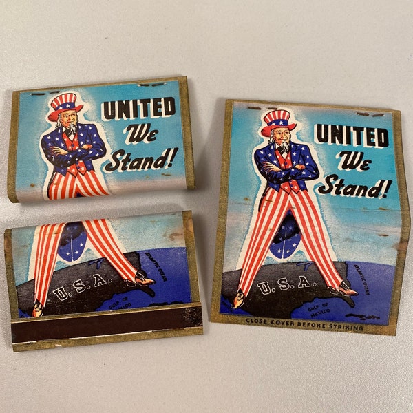 WWII Uncle Sam Matchbook, 1940s Matches, Smoking Ephemera, Full Book Front Striker, Universal Match 40 Match Billboard Match, Free Shipping