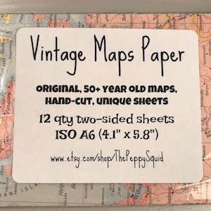 1930s - 1960s, 4.1&quot; x 5.8&quot; (ISO A6 size), 12 pack, Old Maps Paper, Two-sided, Scrapbooking Supplies, Travel Themed Collages, Embellishments