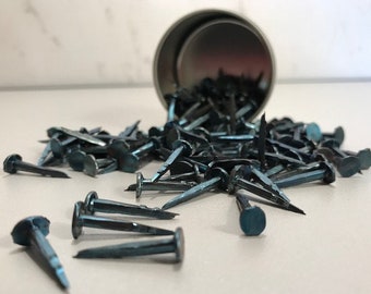 Qty: 140 Vintage Cross Blued Webbing Tacks, Upholstery Tack, 12/16 inch length, Vintage Hardware, Steel Nails, Free Shipping