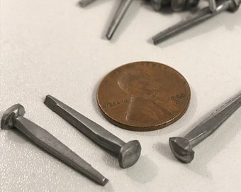 Qty (60) 1&quot; Brad Steel Cut Nails, 1 Inch Nails Set of Sixty, 2D Steel Nails, Vintage Antique Interior Hand-Forged Nail style, Free Shipping