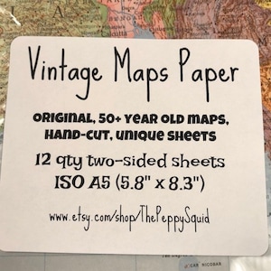 1930s - 1960s, 5.8&quot; x 8.3&quot; (ISO A5 size), 12 pack, Old Maps Paper, Two-sided, Scrapbooking Supplies, Travel Themed Collages, Embellishments