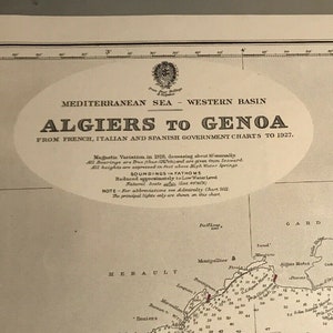 Mediterranean Sea Western Basin Navigational Chart Hydrographic Map 160, Ready to Frame Wall Art, Original Thick Stock Paper, Ships Free