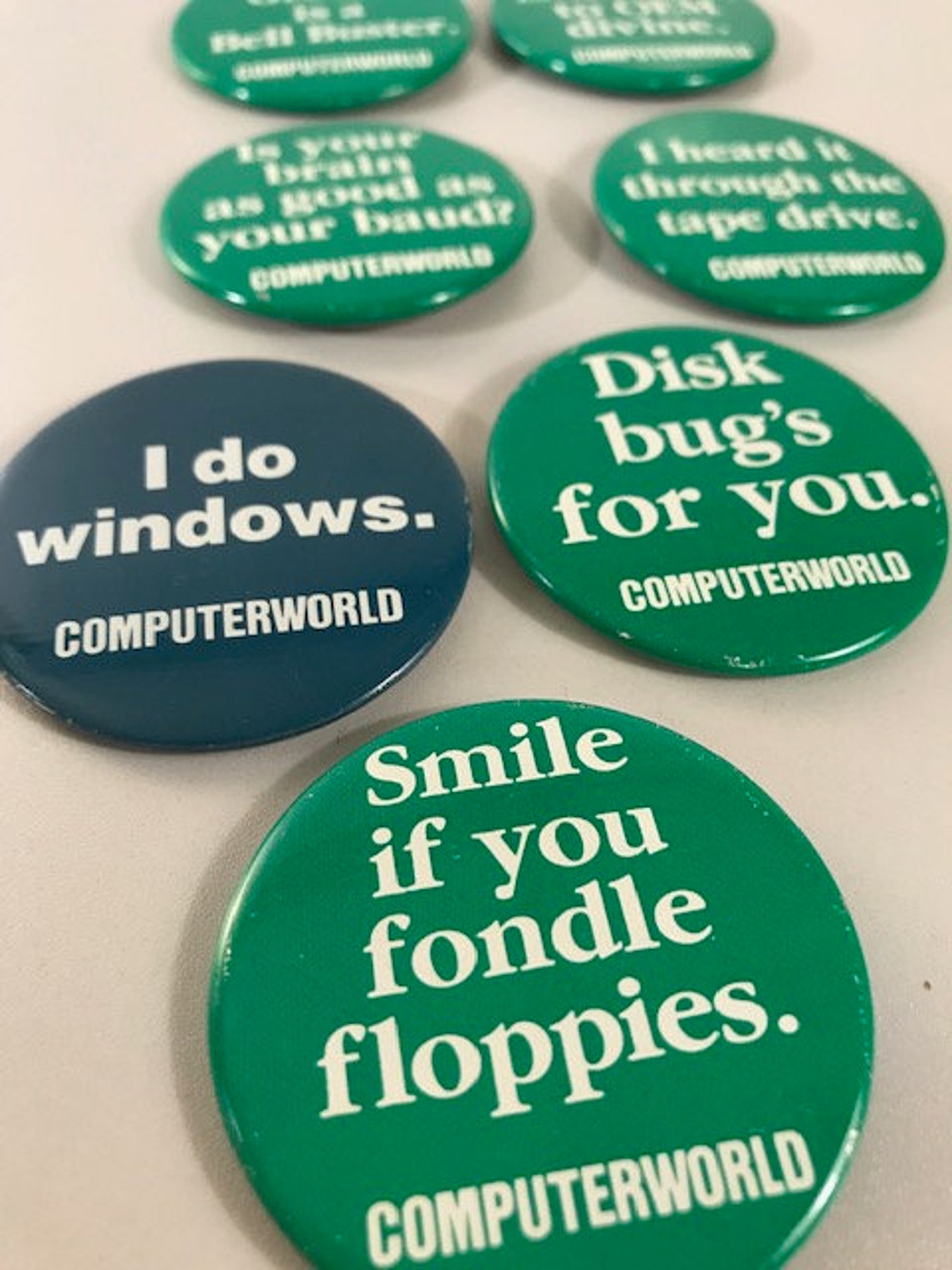7 Computer World Vintage Pinback Buttons, 7 Metal Buttons, Vintage ...