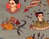 Crossbody Hipster Bag, Frida Kahlo Throwback, Famous MCM Mexican Artist Painter, Folk Art Style, Handmade Medium Soft Cotton Ladies Purse