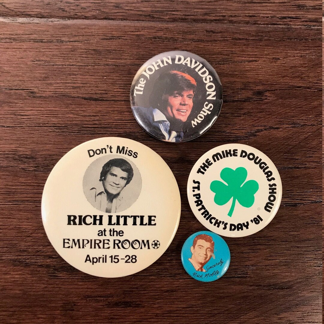 4 Entertainer Pinback Buttons, 1970s - 1980s Pins, Cool Old Fad Flair ...