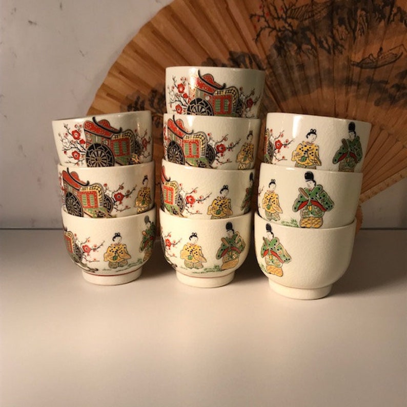 10 Asian Tea Cups Set Fancy Matching Teacups Far East Hand Etsy