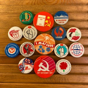 15 Qty USSR National Pride Celebration Pins, May Day Button, 1970s - 1980s CCCP Pins, Eastern European Pinback Button, Free Shipping
