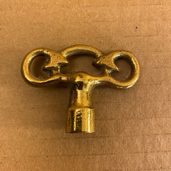 Brass Vintage Clock Key, Wind up Key, Brass Skeleton Key, Maker