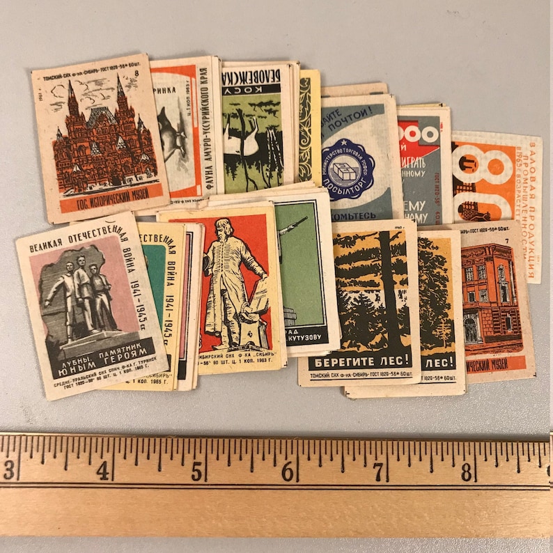 50 Old Russian Match Box Labels, Colorful Paper Eastern European Collectibles, Scrap Book Supply, Authentic Travel Ephemera, Free Shipping image 2