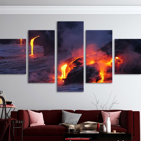 Lava Surf Multi Panel Canvas Set, Ocean House Decor Picture, Hawaii Nature Scenery, Home Decoration Wall Art, Tropical Island