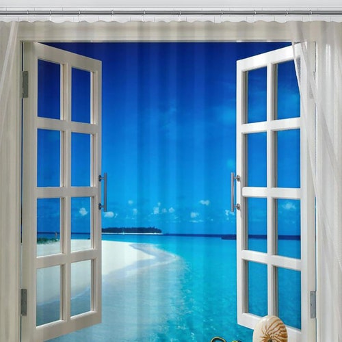 Island View Shower Curtain Bathroom Decor Ocean Waves Home Etsy