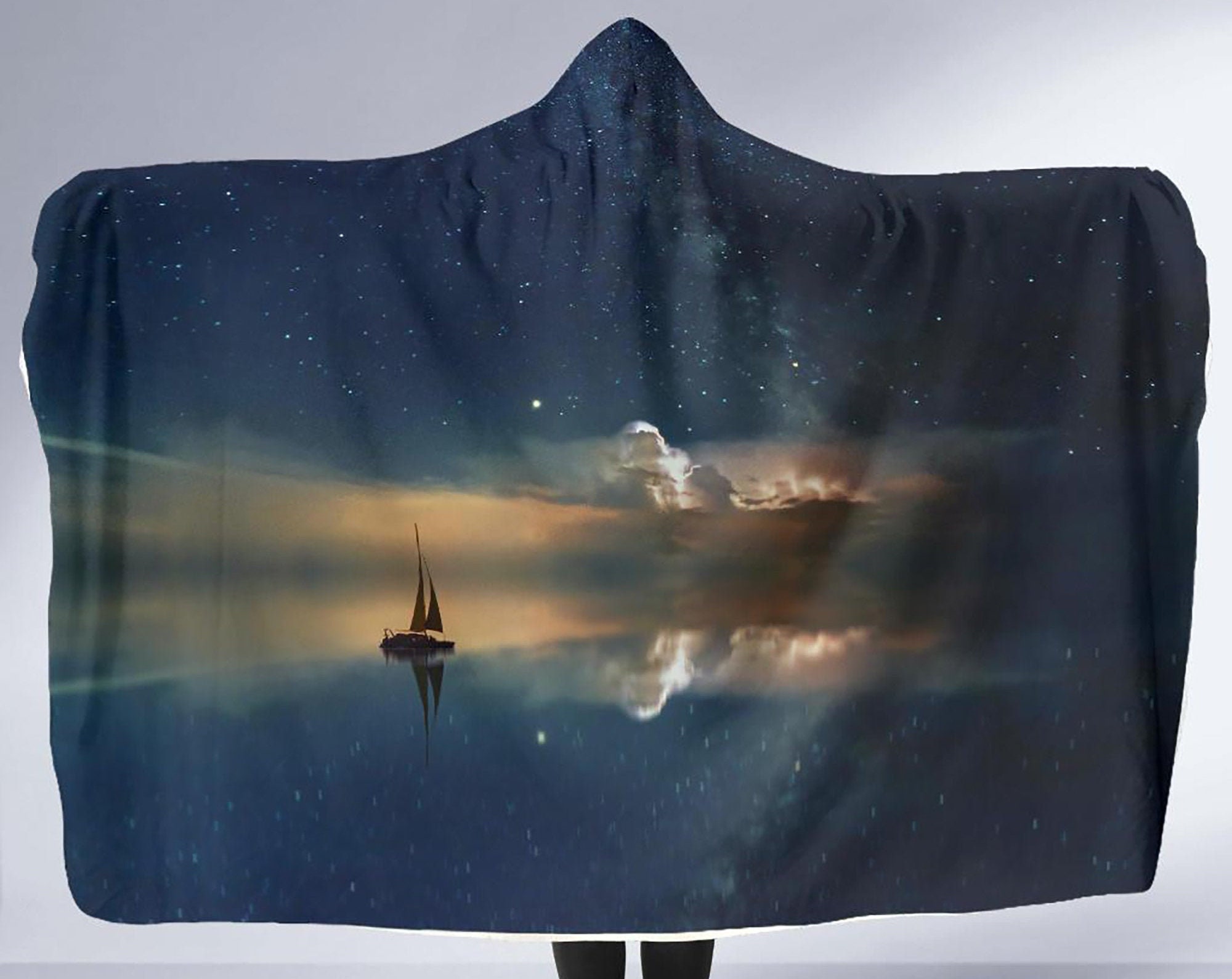 Discover Milky Way Sail Hooded Blanket, Adult and Youth Sizes, Soft Fleece Blanket with a Hood Galaxy Stars Outer Space Throw