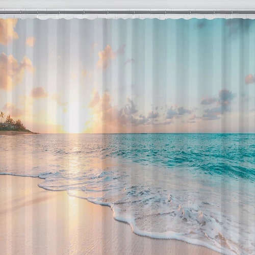 Island View Shower Curtain Bathroom Decor Ocean Waves Home Etsy