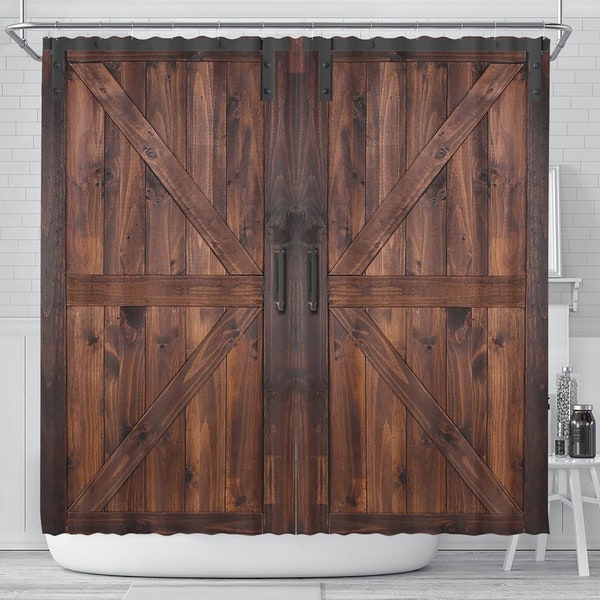 Rustic Barn Doors Shower Curtain, Bathroom Decor, Barn Wooden Door, Home Decoration Artwork, Country Farmhouse Bathtub Decor