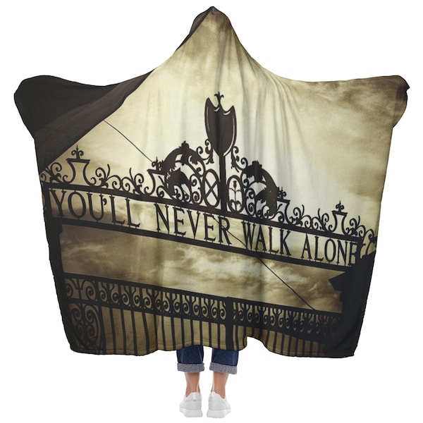 You'll Never Walk Alone Hooded Blanket, Adult and Youth Sizes, Soft Fleece Blanket with a Hood, Liverpool Anfield Throw