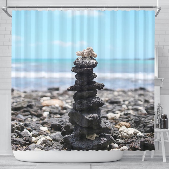 Cairn by the Sea Shower Curtain, Bathroom Decor, Rock Stacking