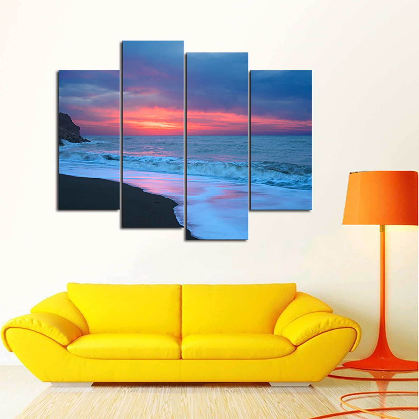 Black Sand Beach Multi Panel Canvas Set Ocean Sunset House Etsy