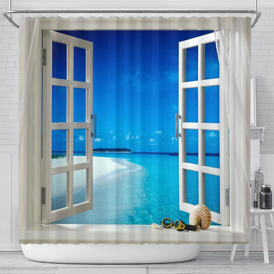 Ocean View Shower Curtain, Bathroom Decor, Window Sea View, Home