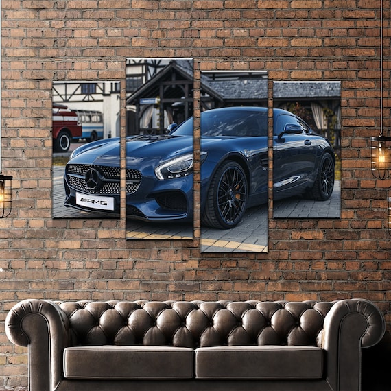 BMW GT Blau Multi Panel Leinwand Set, Mercedes Benz Haus Deko Bild, Man  Cave Szenerie Wohndekoration Büro Wand Kunst Luxus Sportwagen - .de