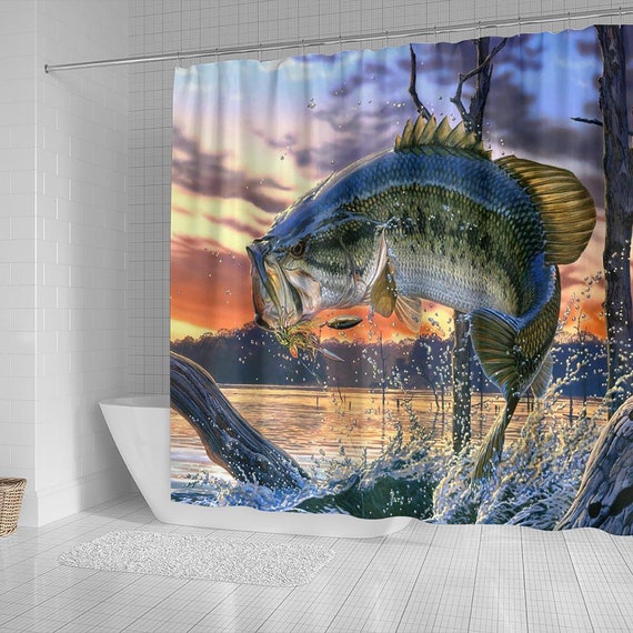 Bass Master Angler Shower Curtain, Bathroom Decor, Bass Fish