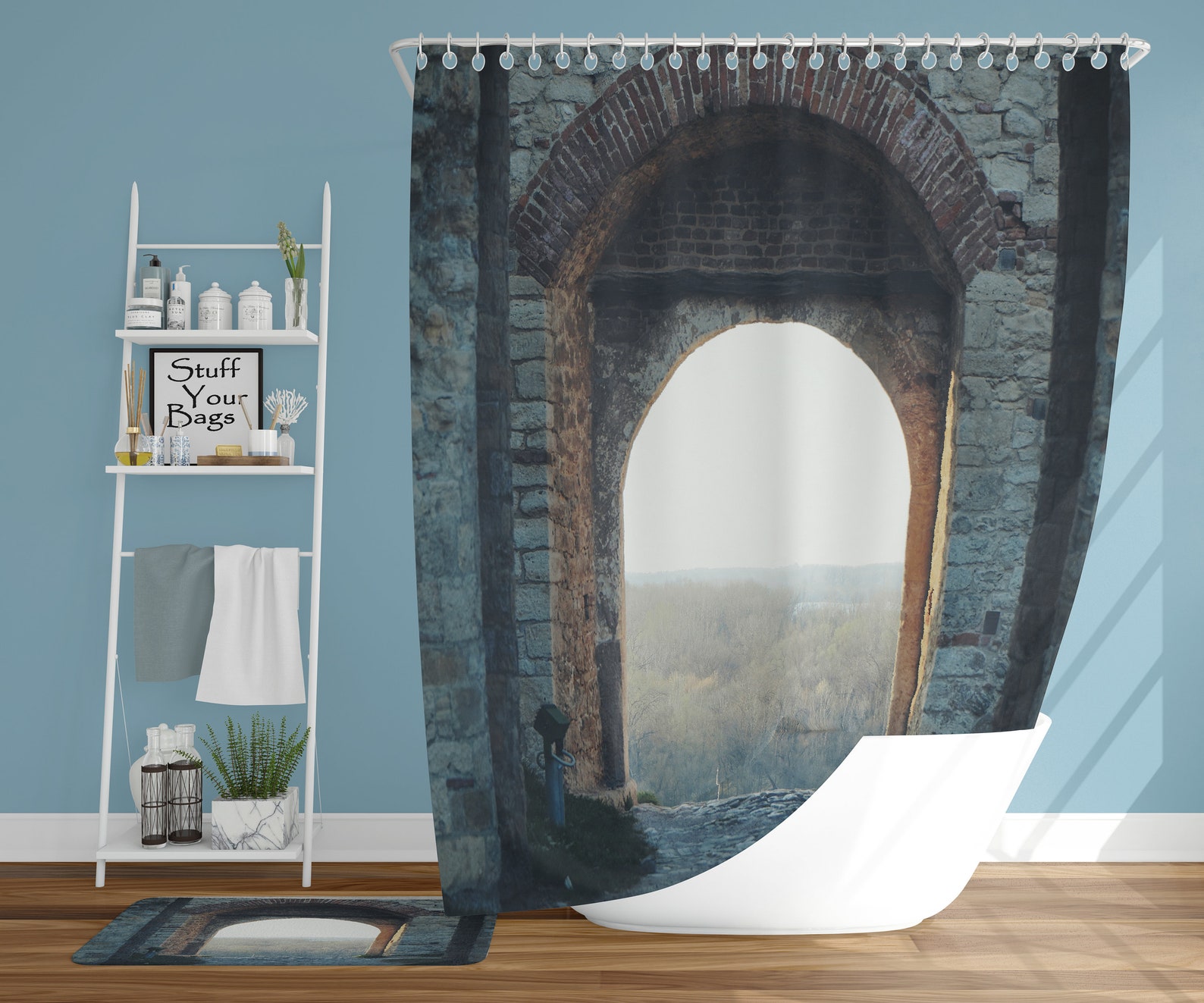 Castle Gate Shower Curtain Bathroom Decor Rock Wall Home Etsy