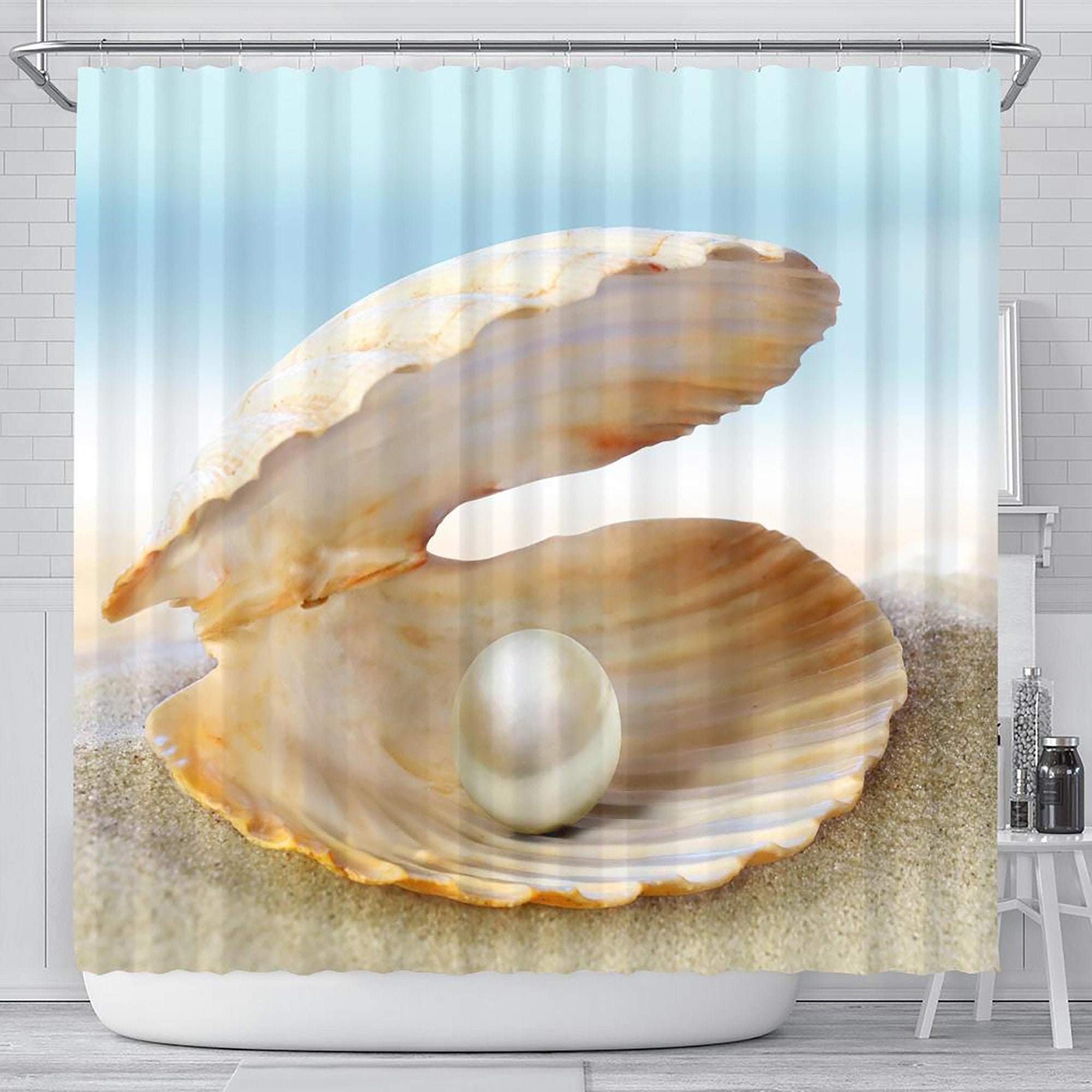 Pearl Shell Shower Curtain, Bathroom Decor, Starfish Clam Shell