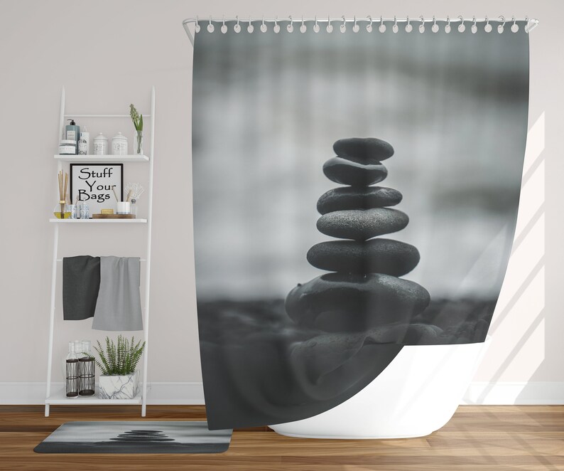 Zen Garden Shower Curtain Bathroom Decor Rock Stacking Home Etsy