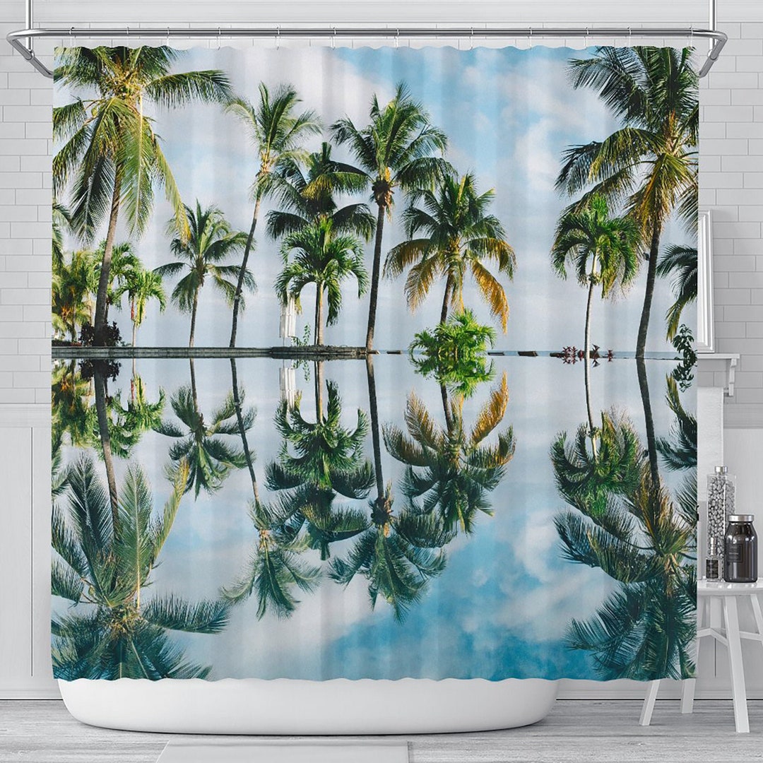 Palm Tree Reflection Shower Curtain, Bathroom Decor, Ocean View