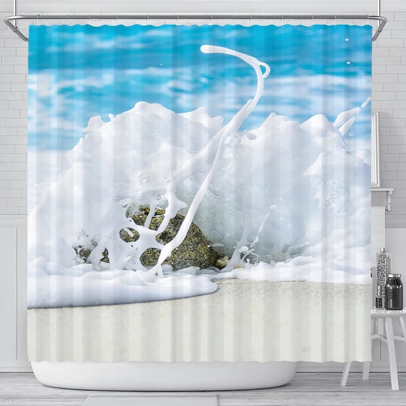 Surf Foam Shower Curtain, Bathroom Decor, Ocean Waves, Home Decoration  Artwork, Bath Tub Decor, Tropical Beach Sand -  Canada