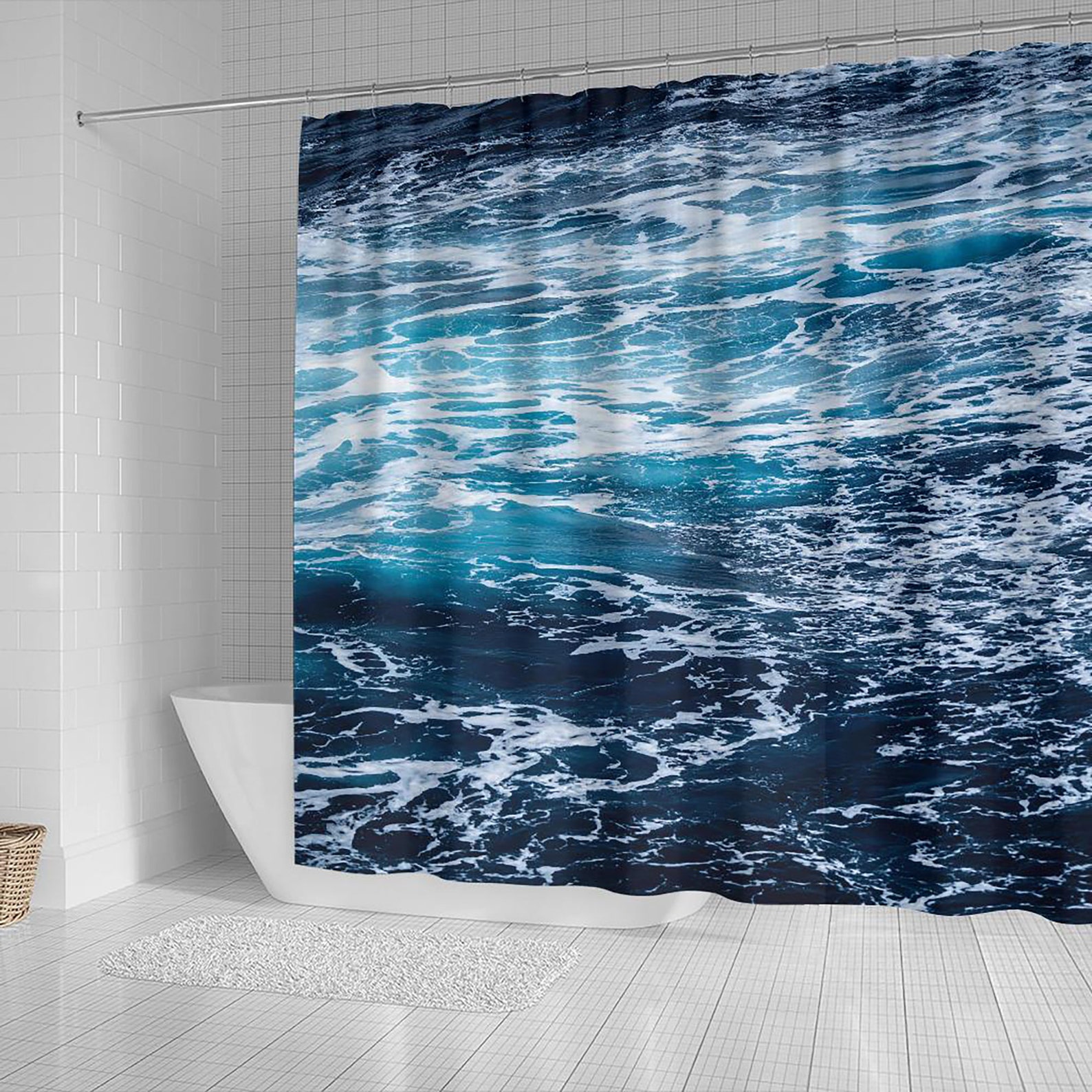 Ocean Blue Shower Curtain Bathroom Decor Ocean Sand Funny Etsy