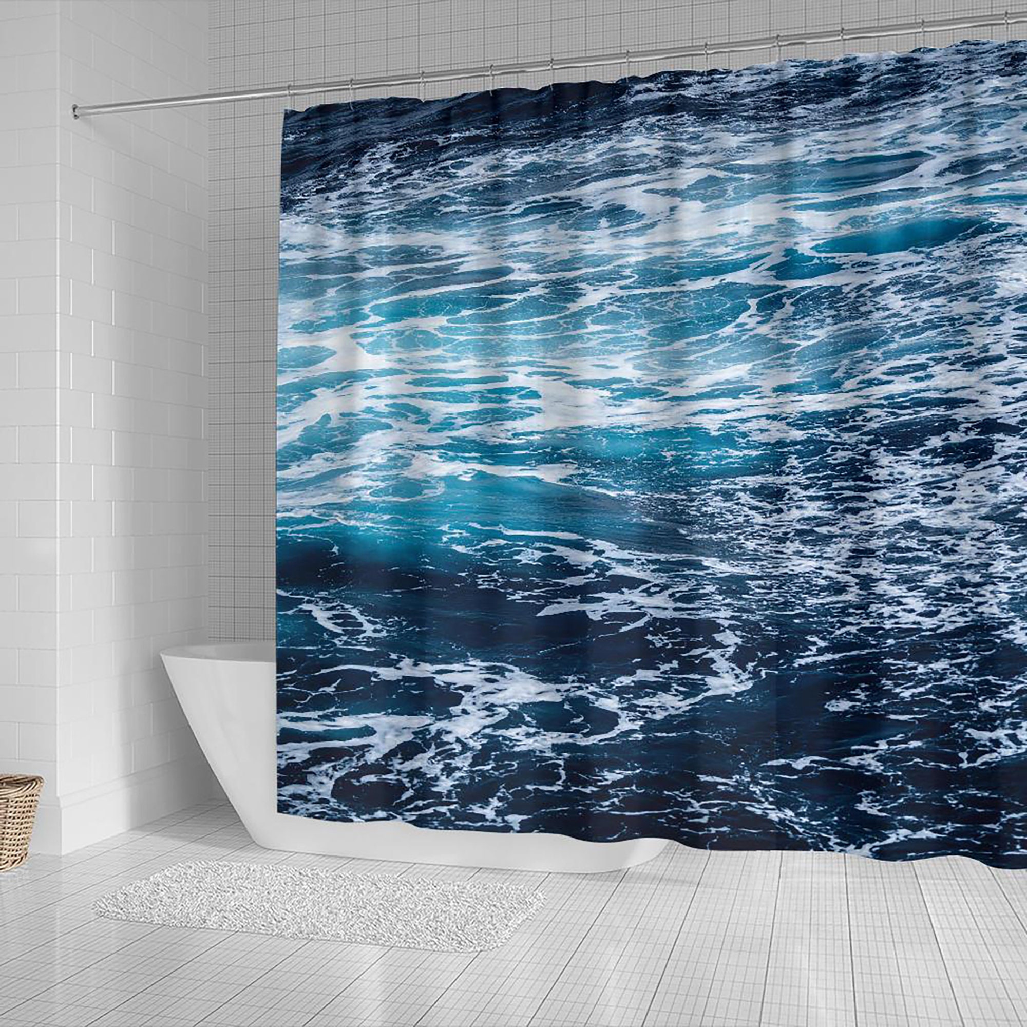 Ocean Blue Shower Curtain, Bathroom Decor, Ocean Sand, Funny Home