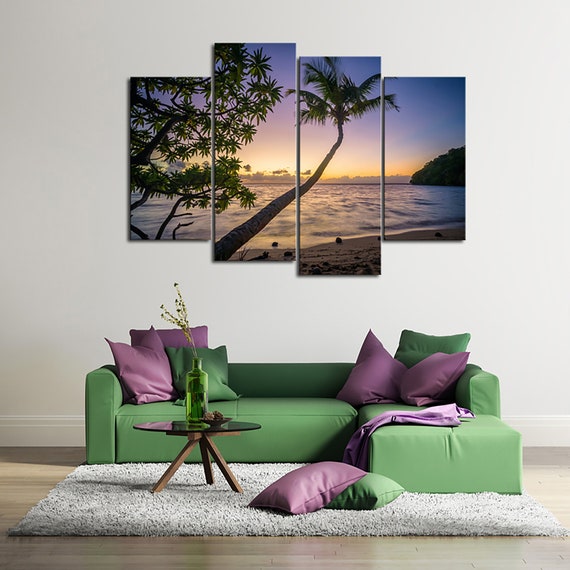 Dekor Panel Leinwand Set, Home Natur Dekoration Landschaft, Kokos-Strand Haus Ozean Sonnenuntergang Bild, Wandkunst, Insel tropische Multi