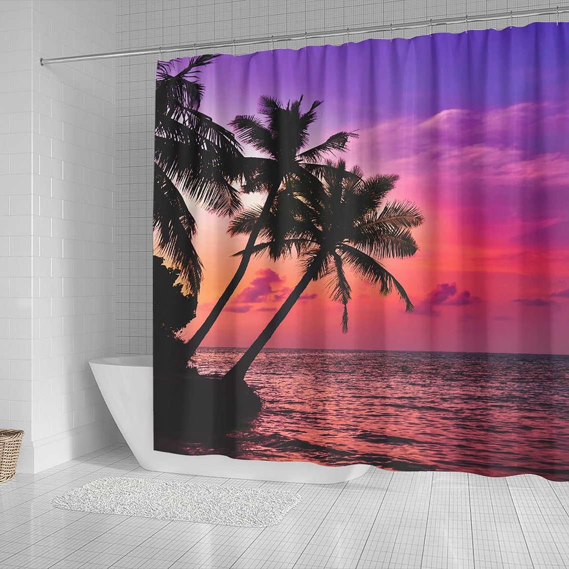 Tropical Sunset Shower Curtain Bathroom Decor Window Sea - Etsy