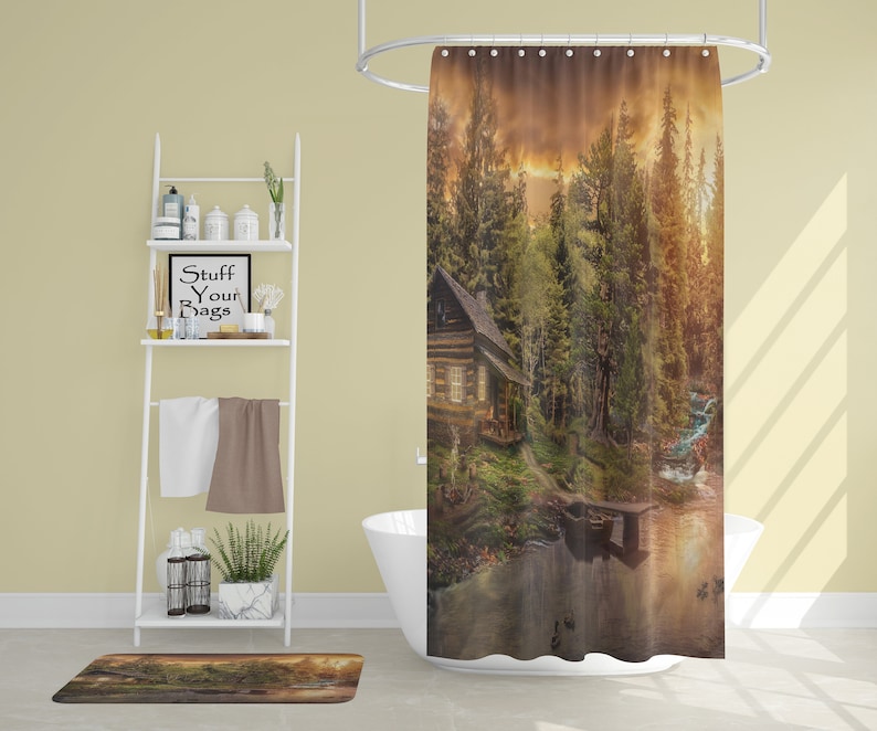 Cabin in the Woods Shower Curtain Bathroom Decor Forest Etsy