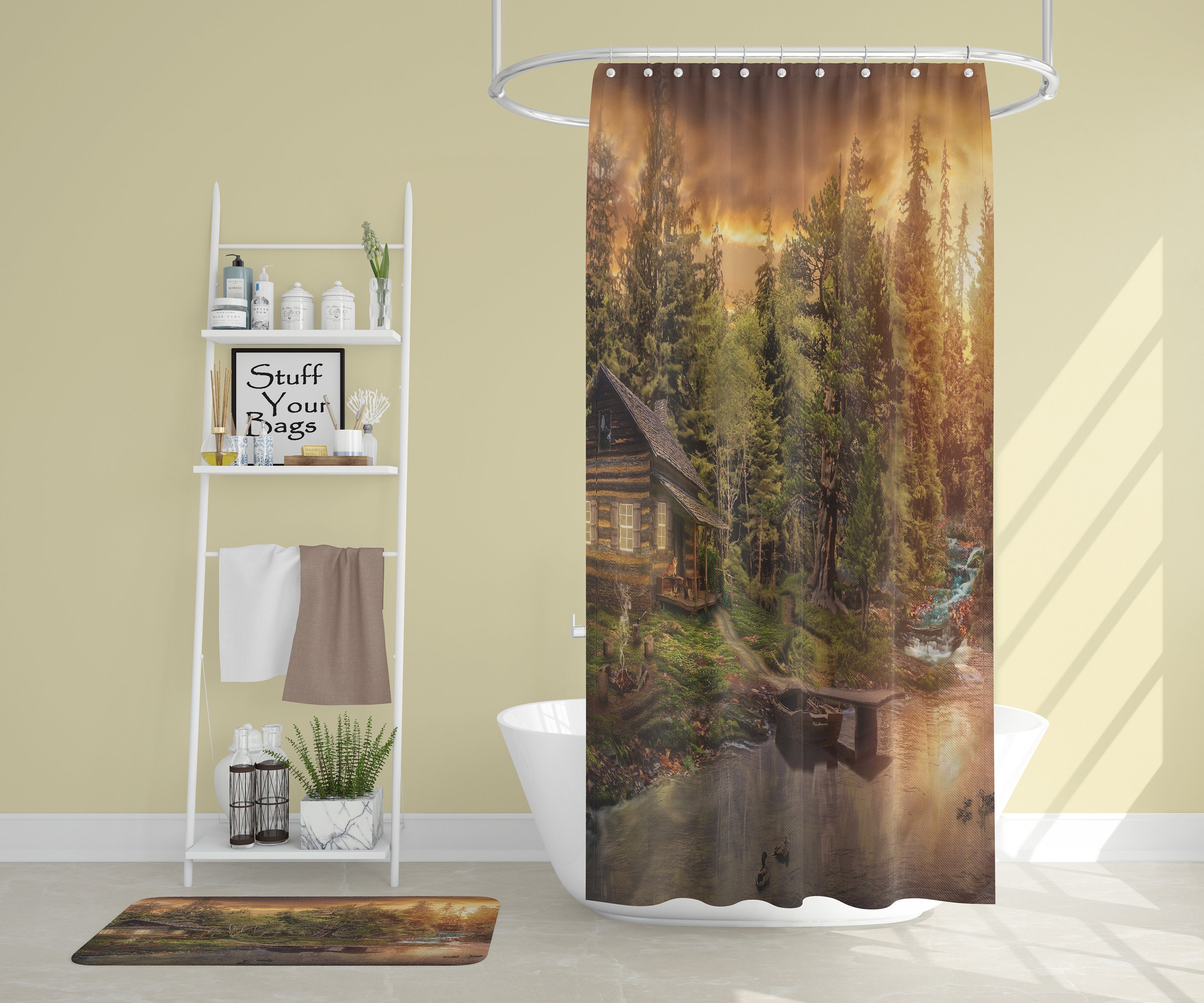 Cabin in the Woods Shower Curtain Bathroom Decor Forest Etsy