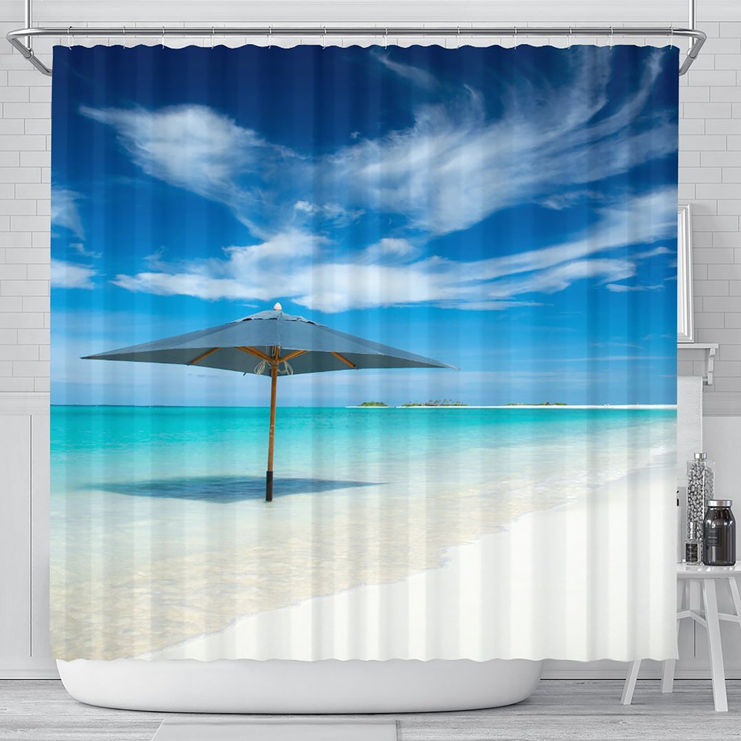 Beach Umbrella Shower Curtain, Bathroom Decor, Window Sea View, Home