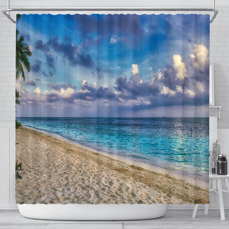 Caribbean Beach Walk Shower Curtain Bathroom Decor Ocean Etsy