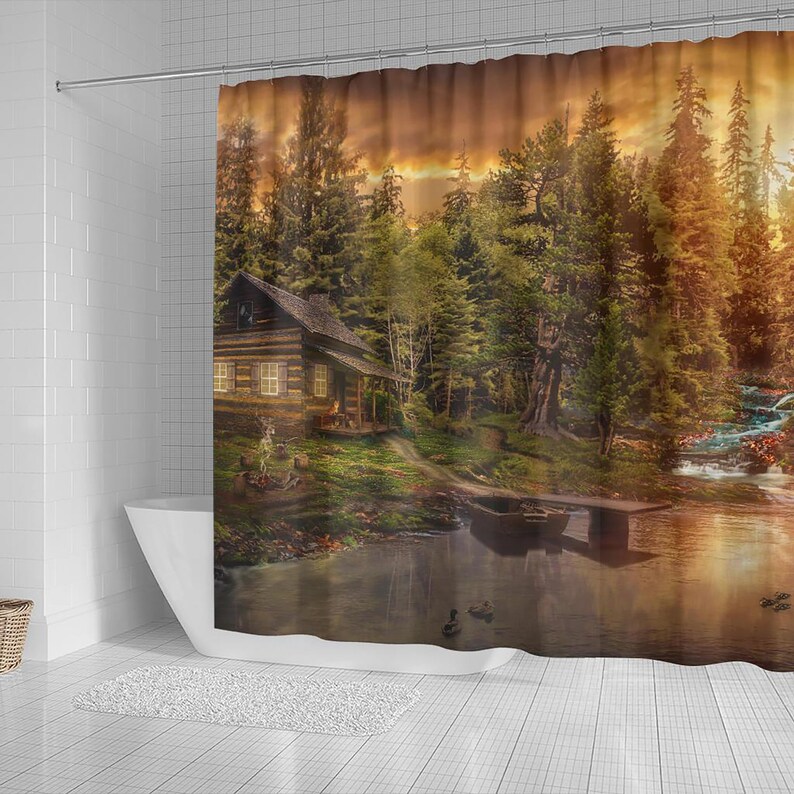 Cabin in the Woods Shower Curtain Bathroom Decor Forest Etsy
