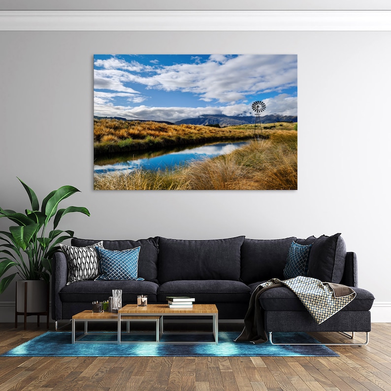 Home Decoration Wall Art Rocky Mountain Countryside House Decor Picture Country Ranch Scenery Watering Hole Multi Panel Canvas Set