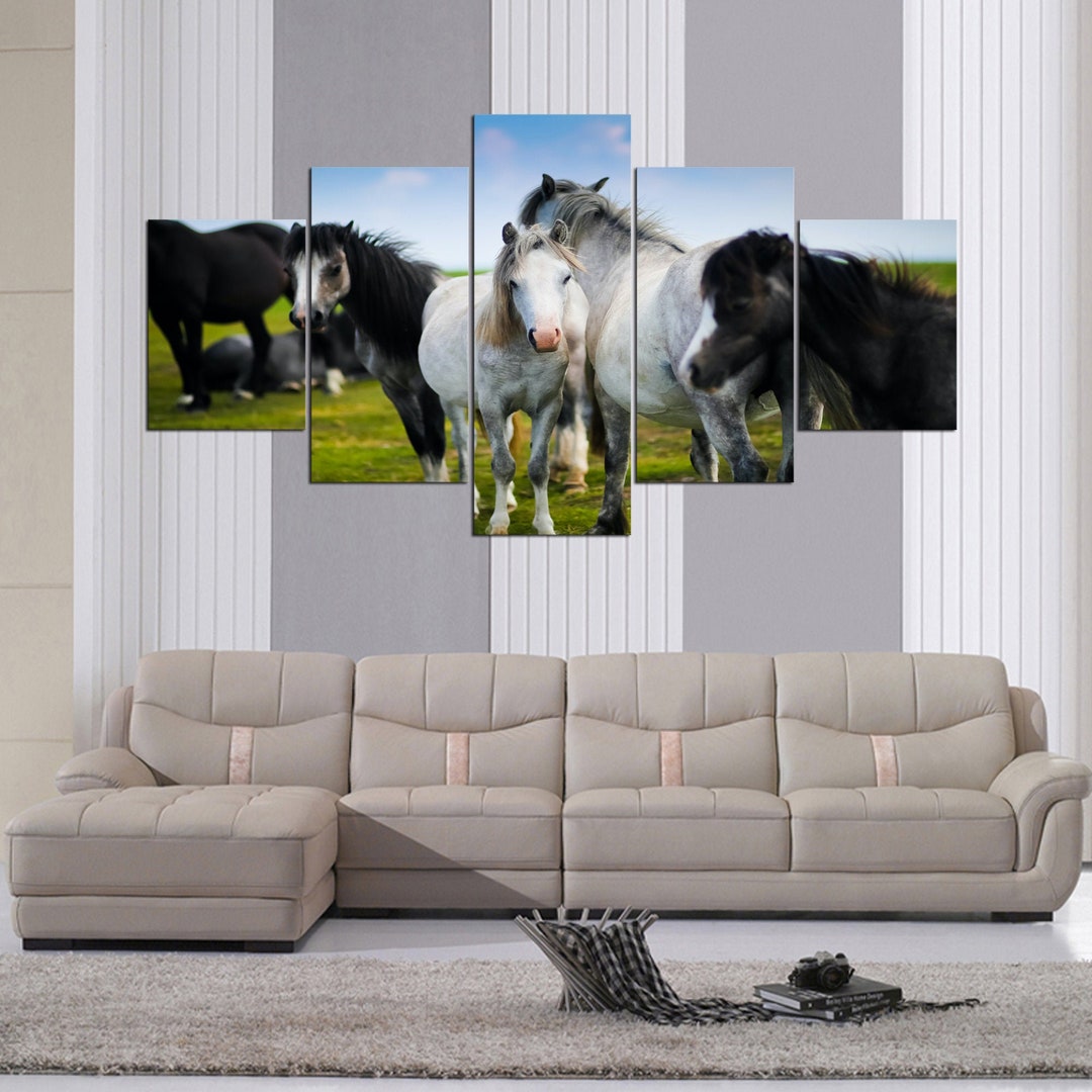 Black & White Horses Multi Panel Canvas Set Ranch Countryside Etsy
