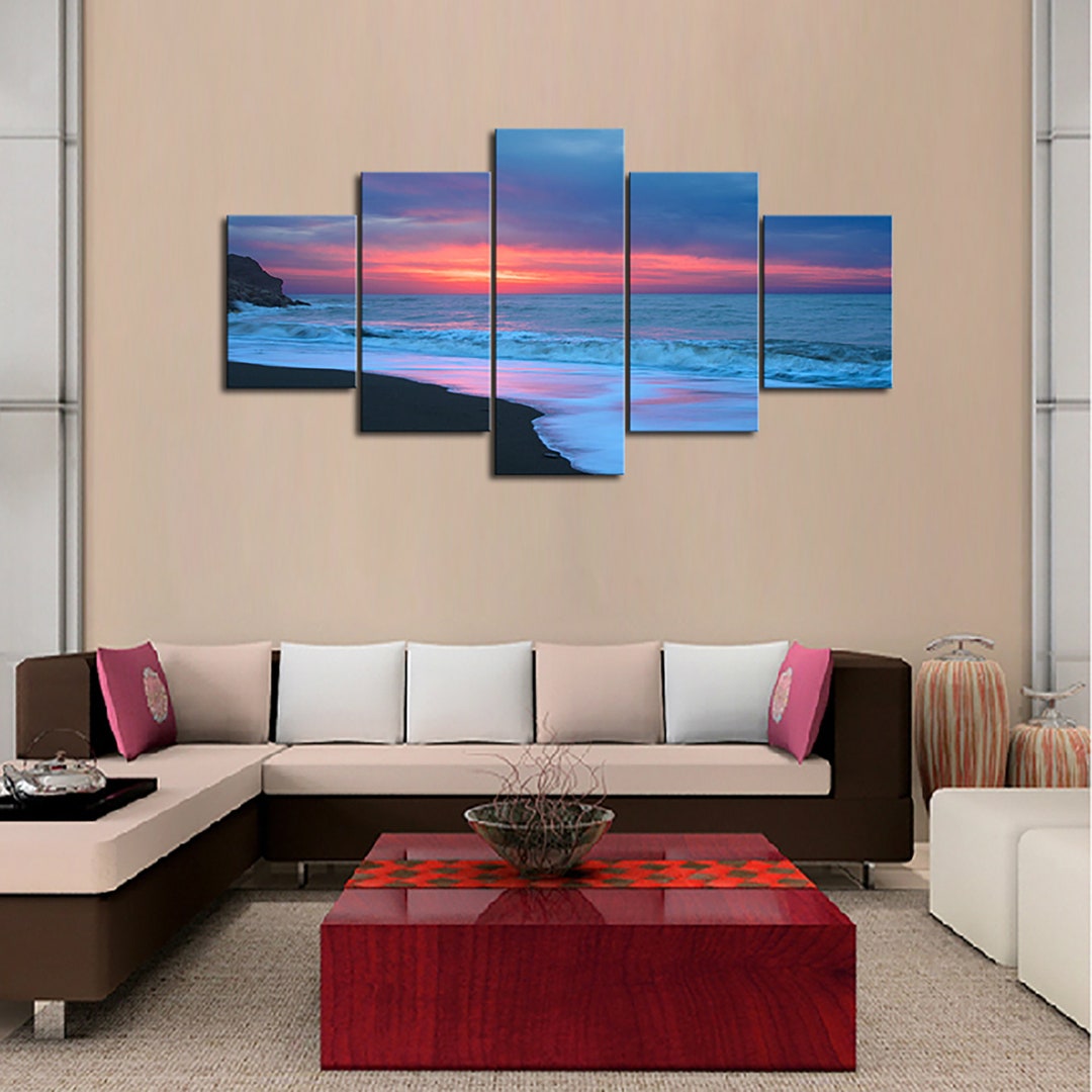 Black Sand Beach Multi Panel Canvas Set, Ocean Sunset House Decor