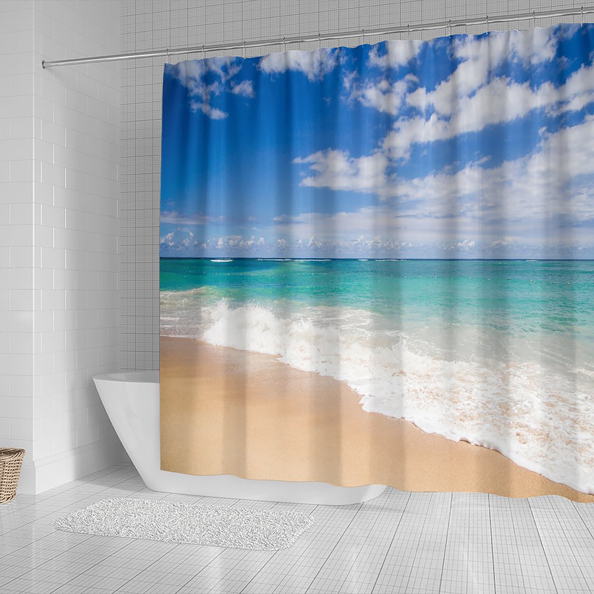 Island View Shower Curtain Bathroom Decor Ocean Waves Home Etsy