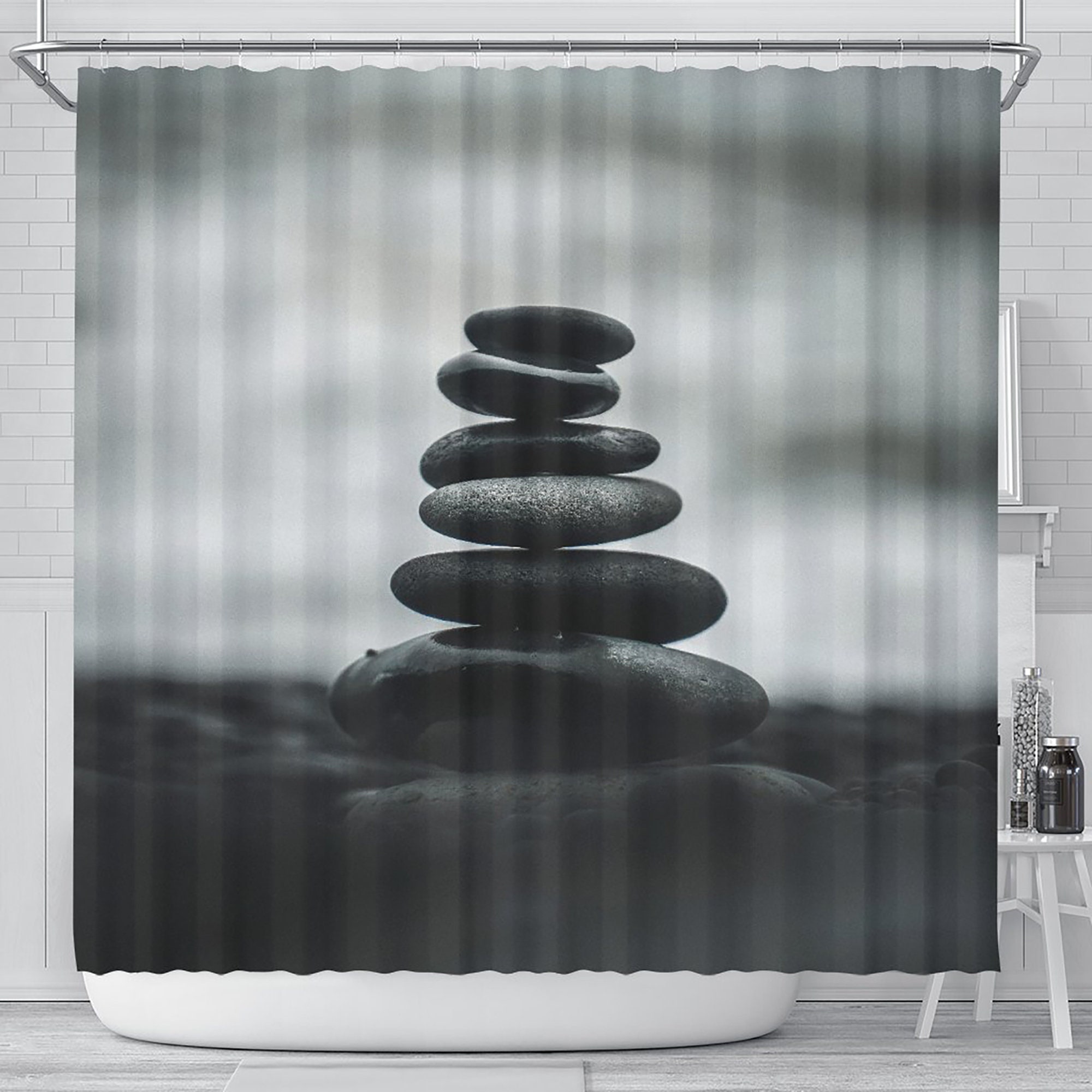 Zen Garden Shower Curtain Bathroom Decor Rock Stacking Home Etsy