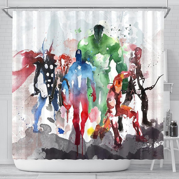 Super Heroes Shower Curtain Bathroom Decor Funny Super Heroes Shower Curtain Bathroom, Superhero Shower Curtain Fabric Waterproof
