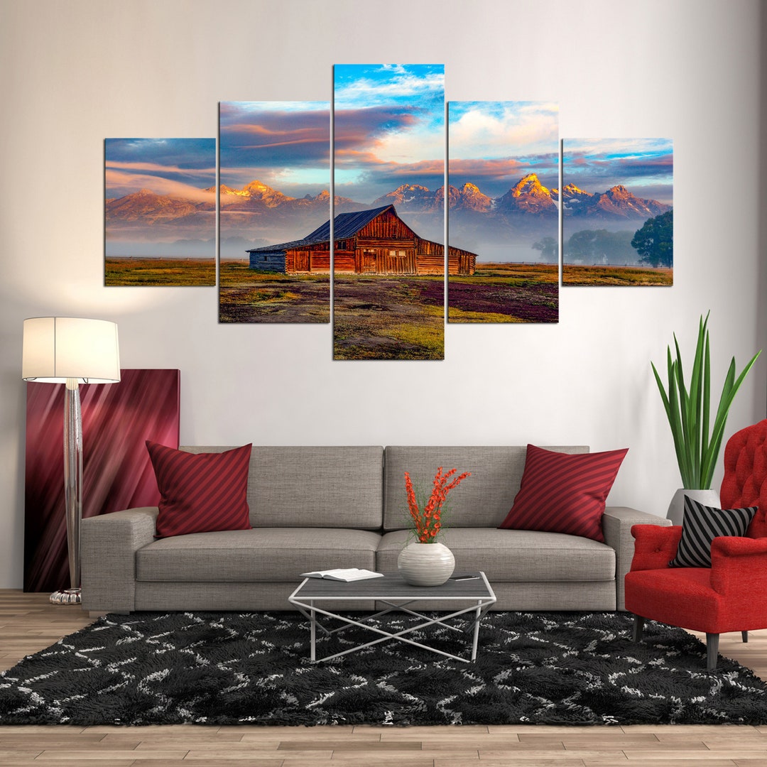 Mountain Barn Multi Panel Canvas Set, Rocky Countryside House Decor