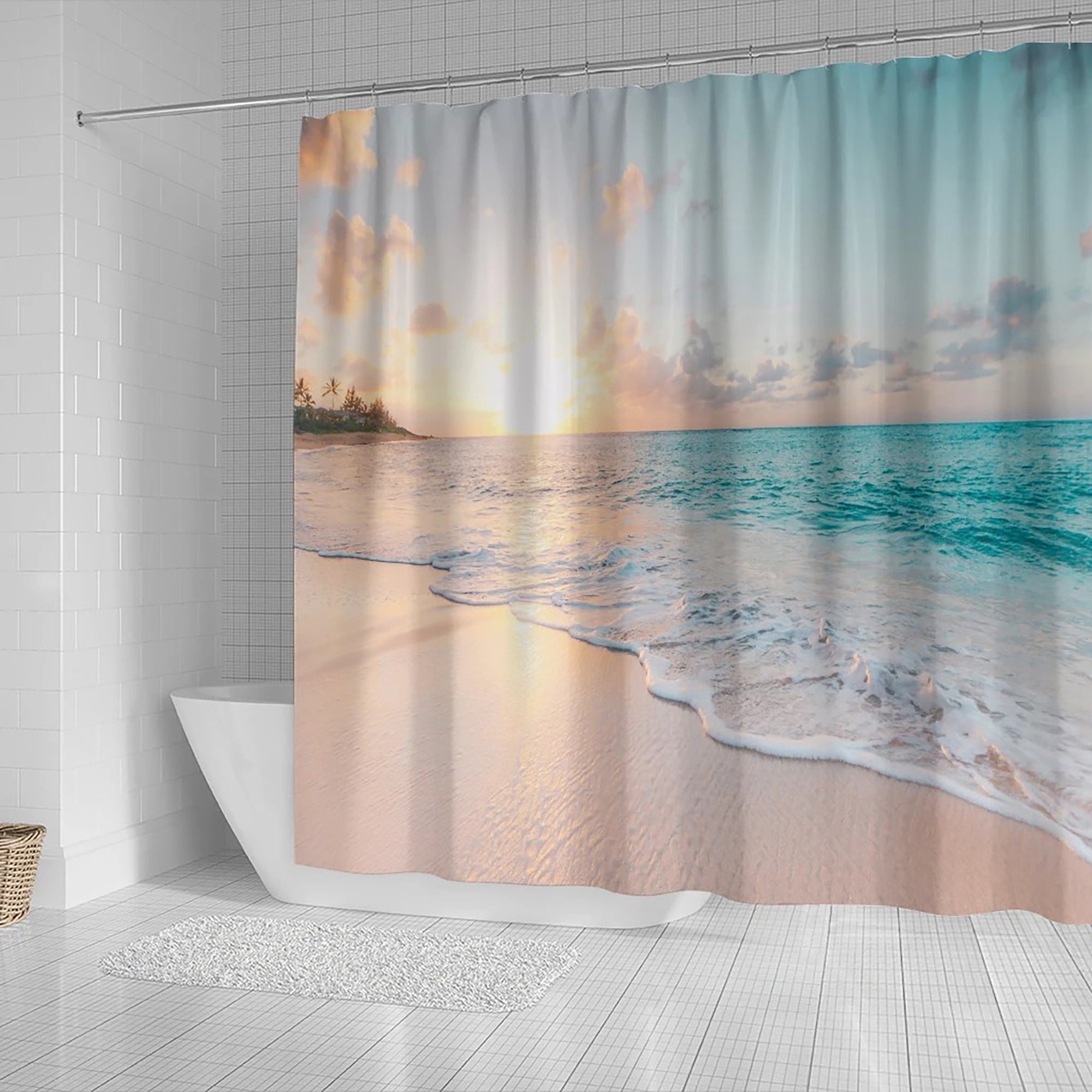 Beach Morning Sunrise Shower Curtain Bathroom Decor Ocean | Etsy